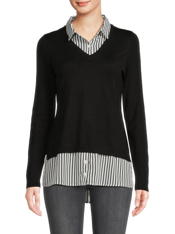 Adrianna Papell Twofer Sweater Button Up Shirt